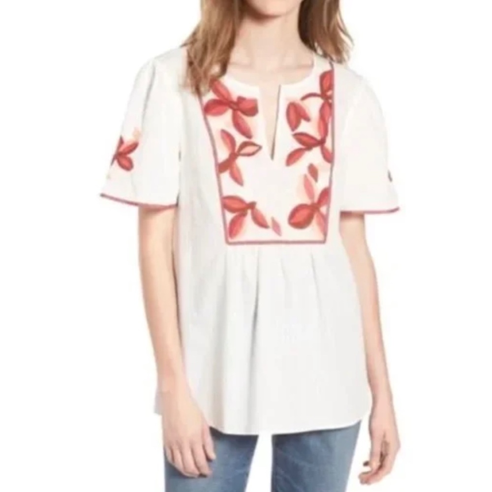 Madewell Embroidered Fable Top Short Sleeve Cotton Tunic Top